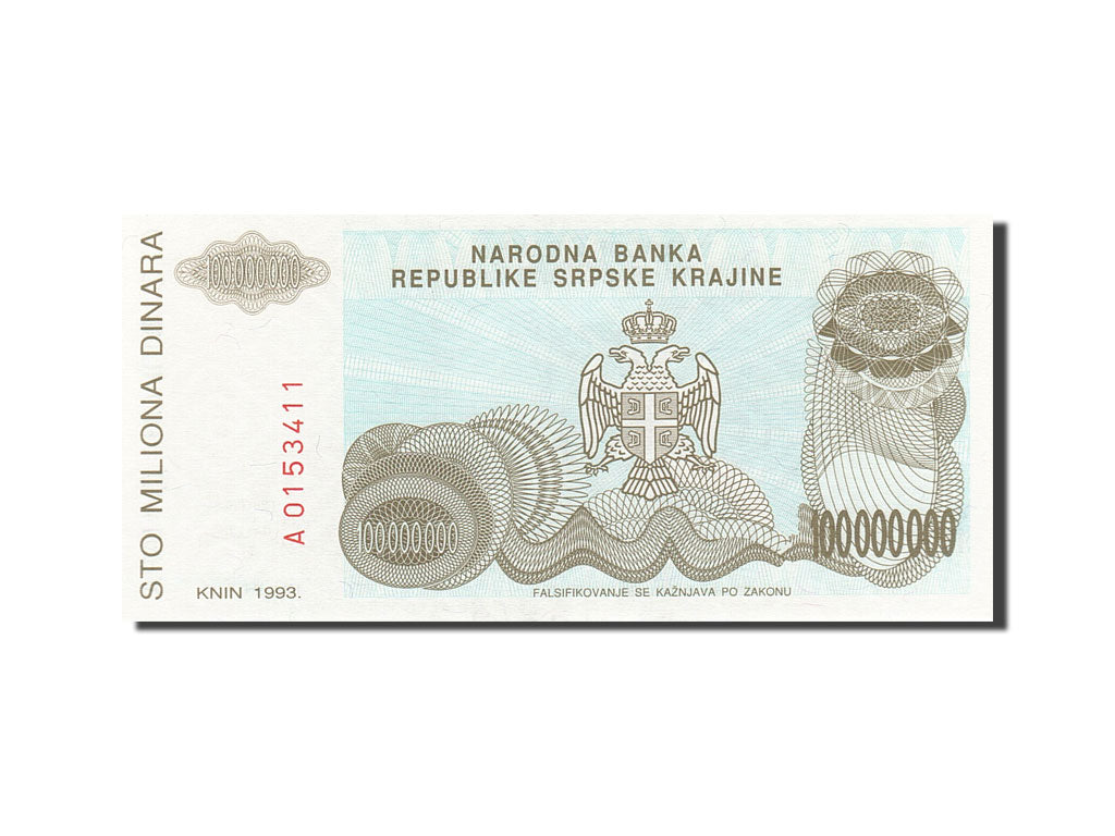 Billet, Croatie, 100 Million Dinara, 1993, 1993, KM:R25a, NEUF