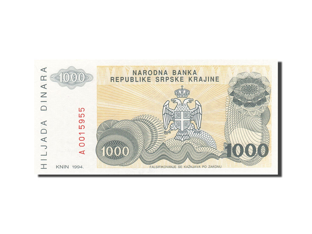 Biljet, Kroatië, 1000 Dinara, 1994, 1994, KM:R30a, SPL