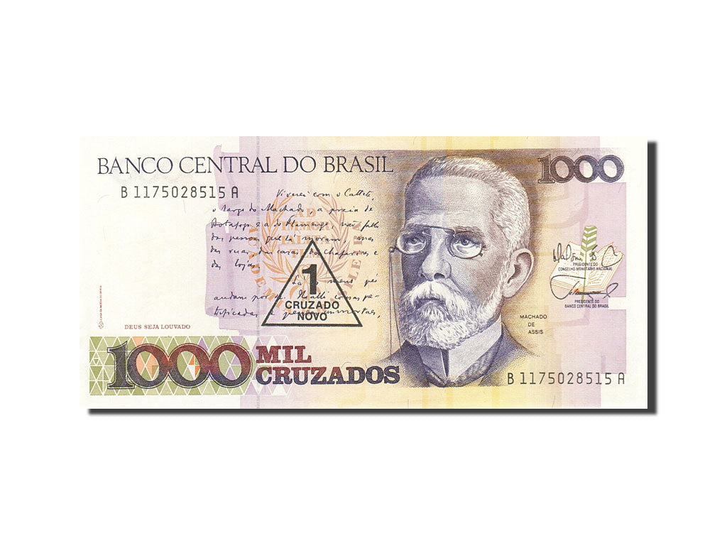 Banconote, Brasile, 1 Cruzado Novo on 1000 Cruzados, 1989, KM:216a, Undated