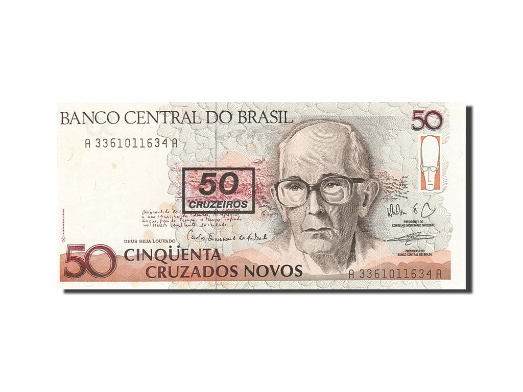 Biljet, Brazilië, 50 Cruzeiros on 50 Cruzados Novos, 1990, UNdated (1990)