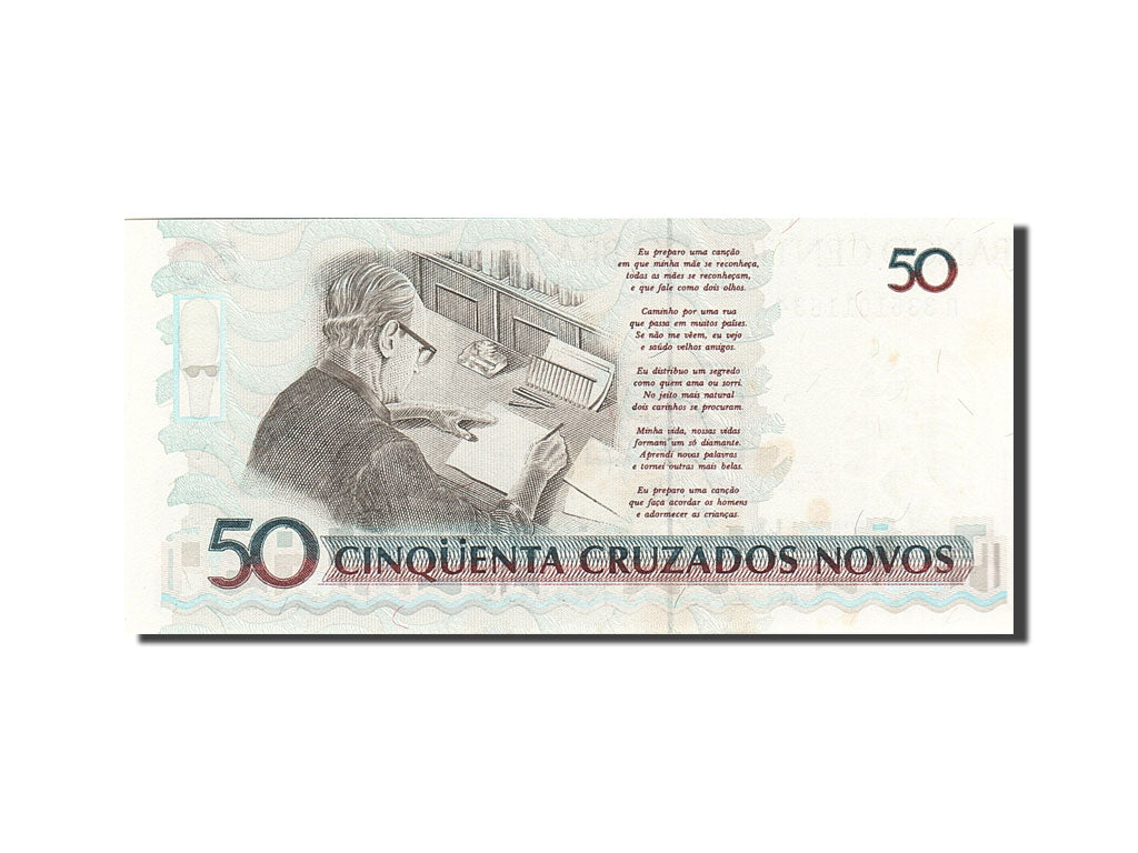 Biljet, Brazilië, 50 Cruzeiros on 50 Cruzados Novos, 1990, UNdated (1990)