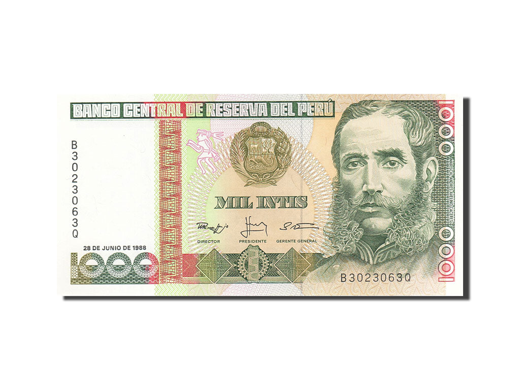 Banknote, Peru, 1000 Intis, 1985, 1988-06-28, KM:136a, UNC(65-70)