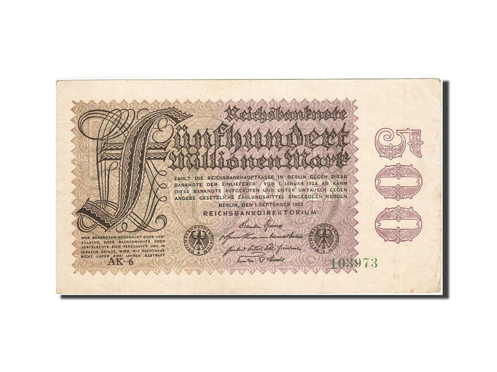 Banconote, Germania, 500 Millionen Mark, 1923, KM:110a, 1923-09-01, SPL-