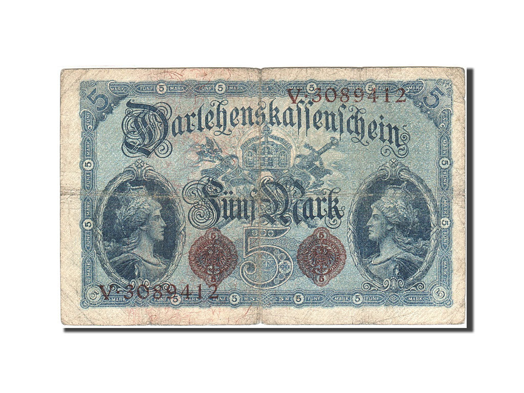 Geldschein, Deutschland, 5 Mark, 1914, 1914-08-05, KM:47b, SGE+