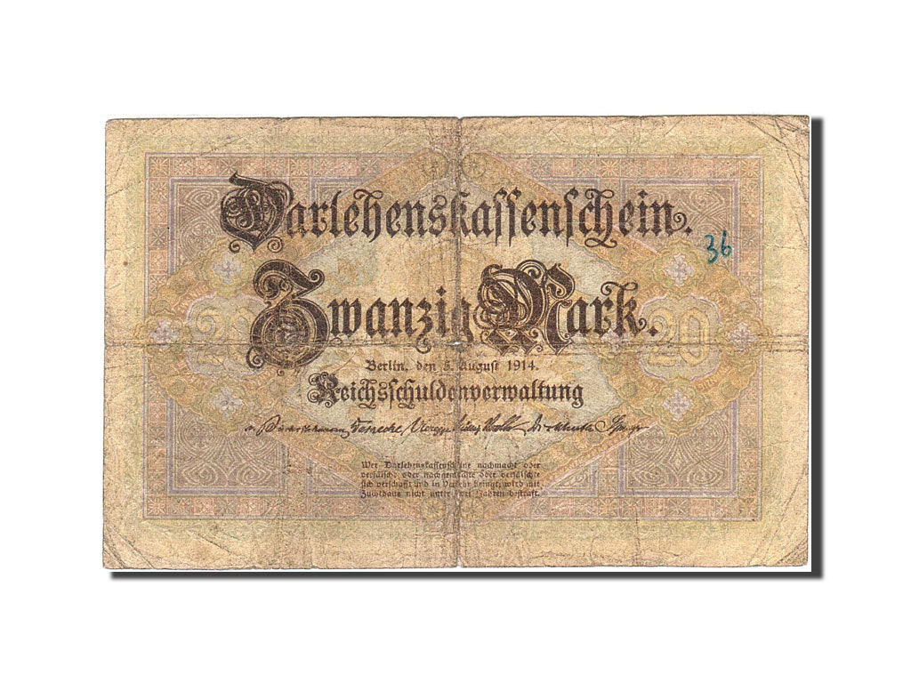 Biljet, Duitsland, 20 Mark, 1914, 1914-08-05, KM:48a, B