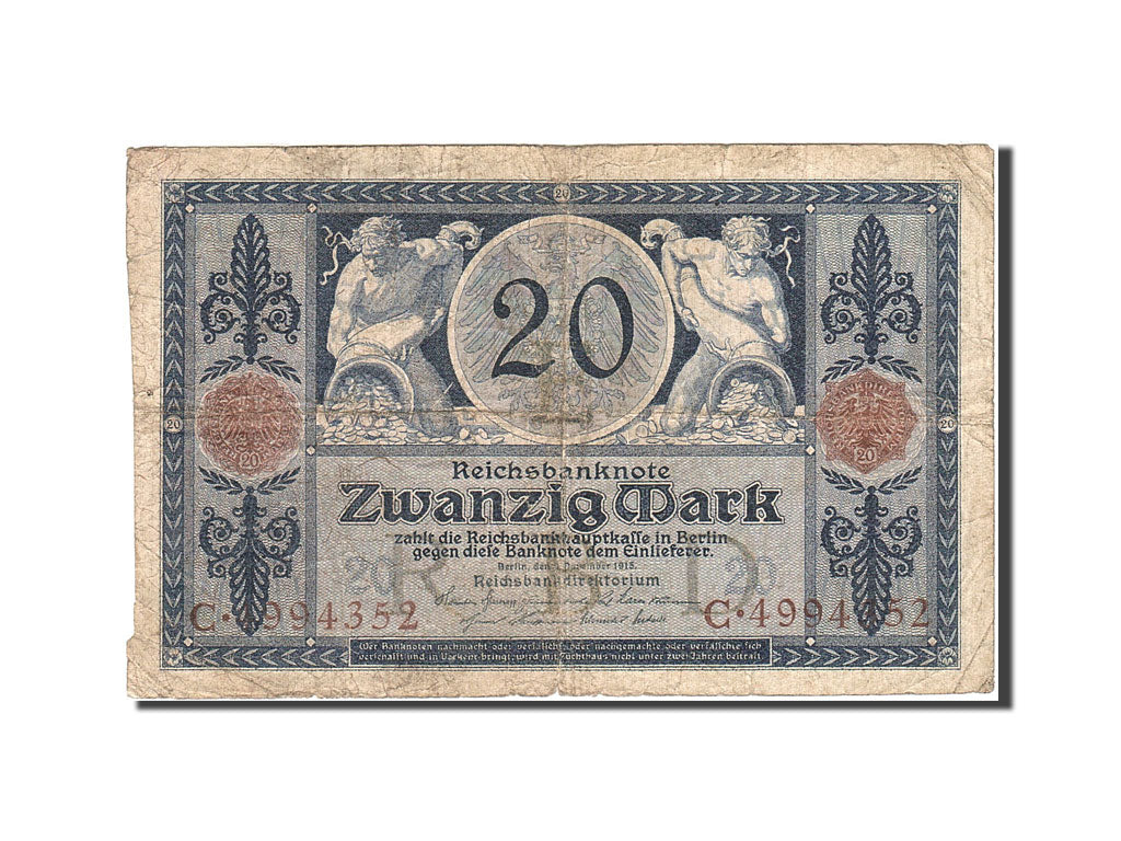 Banknote, Germany, 20 Mark, 1915-1919, 1915-11-04, KM:63, F(12-15)