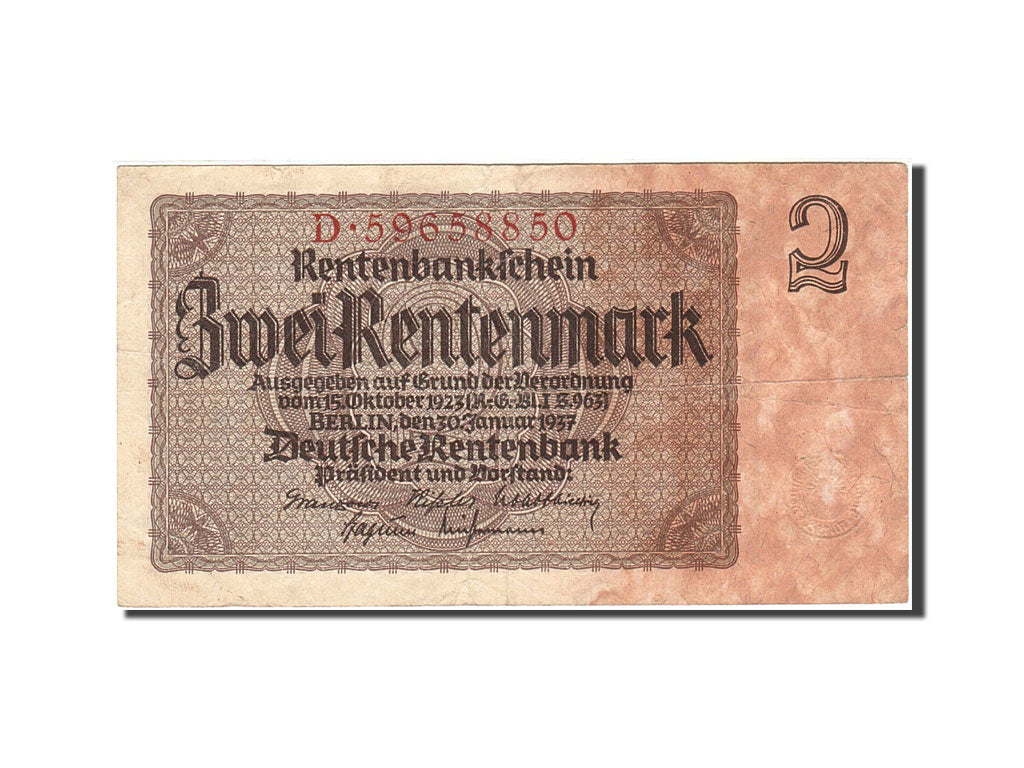 Biljet, Duitsland, 2 Rentenmark, 1937, 1937-01-30, KM:174b, TB+