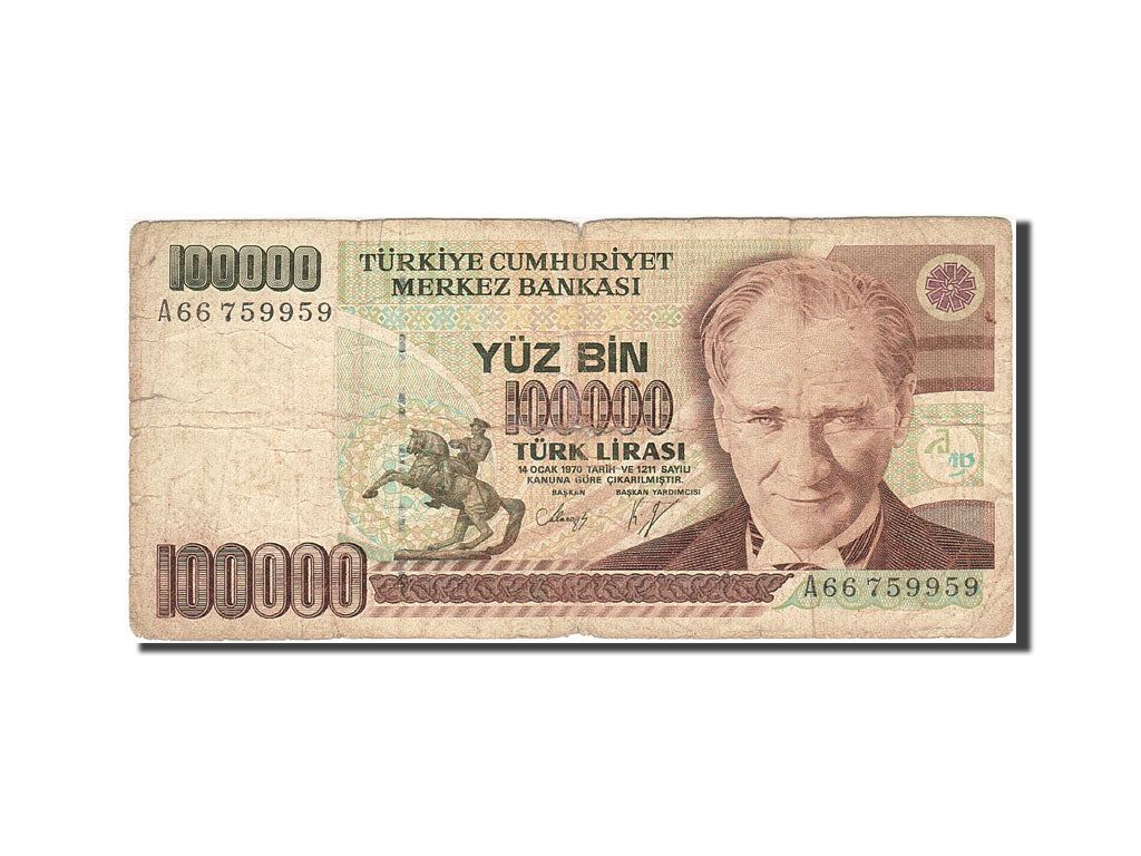 Banknot, Turcja, 100,000 Lira, 1984-1997, 1997, KM:206, VG(8-10)