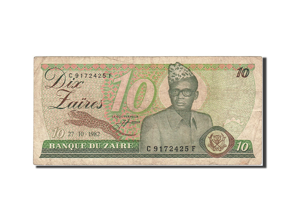 Banknot, Zaire, 10 Zaïres, 1982-1985, 1982-10-27, KM:27A, VF(20-25)