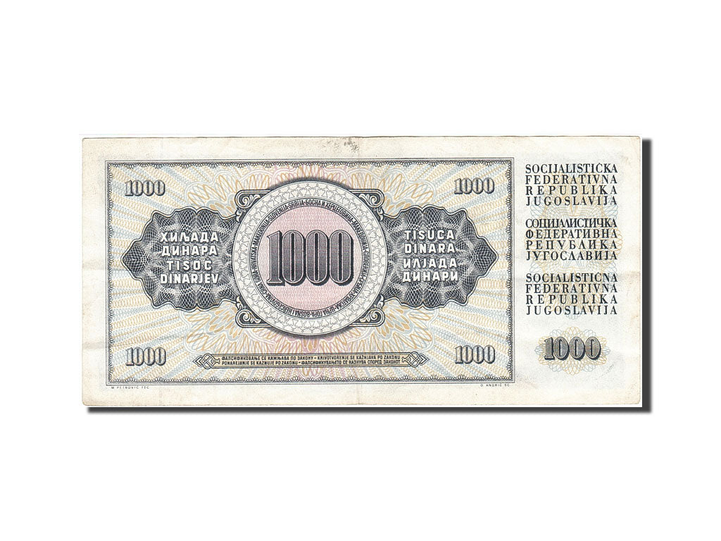 Banconote, Iugoslavia, 1000 Dinara, 1978, KM:92d, 1981-11-04, MB