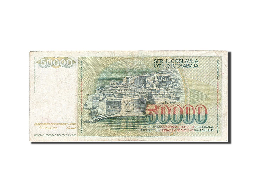 Banconote, Iugoslavia, 50,000 Dinara, 1985-1989, KM:96, 1988-05-01, MB