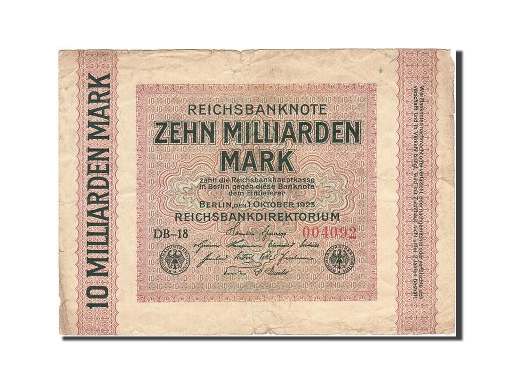 Biljet, Duitsland, 10 Milliarden Mark, 1923, 1923-10-01, KM:117b, TB