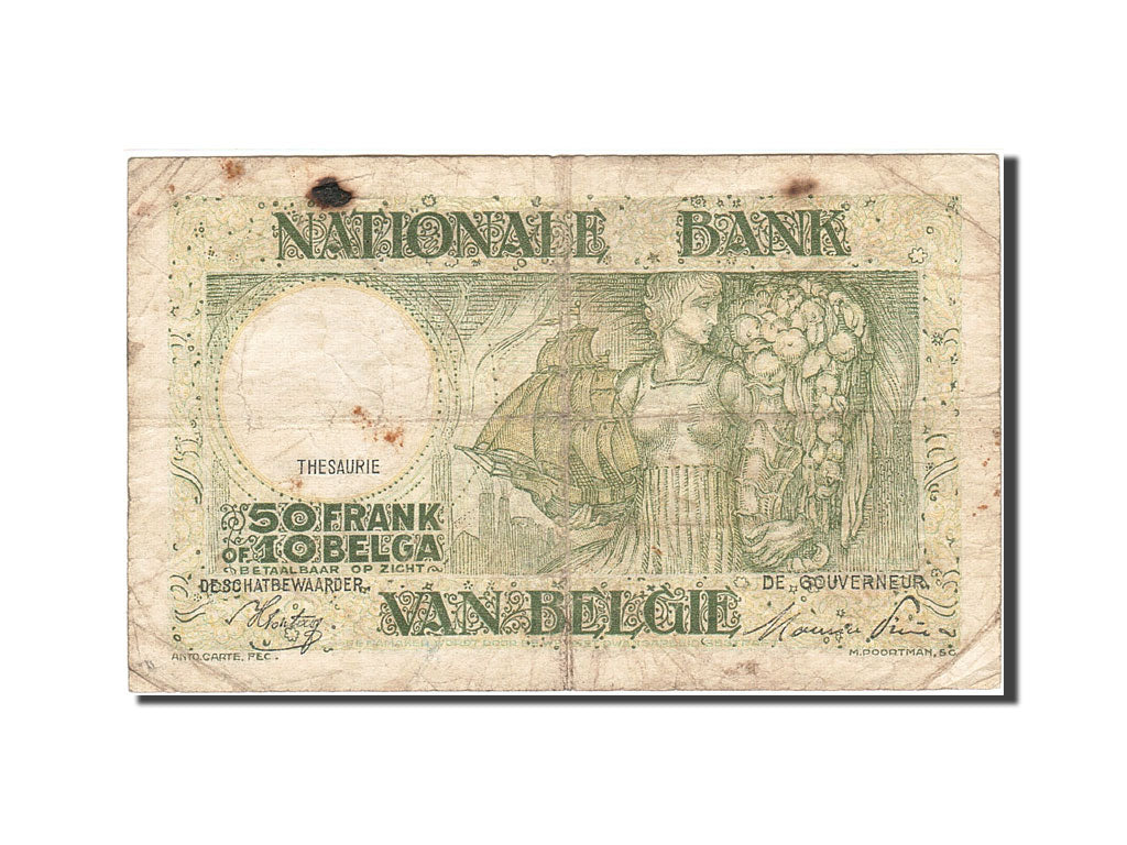 Banknote, Belgium, 50 Francs-10 Belgas, 1933-1935, 1945-01-06, KM:106, VF(20-25)