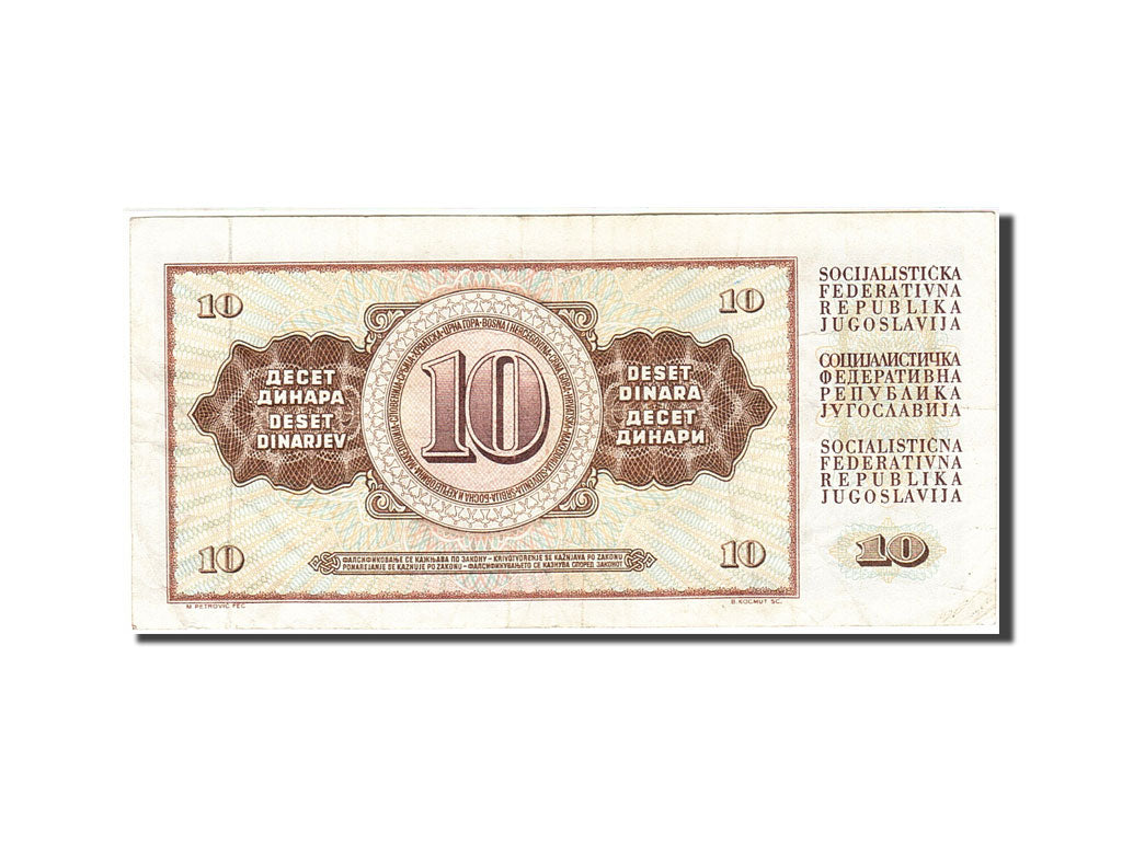Banconote, Iugoslavia, 10 Dinara, 1968-1970, KM:82c, 1968-05-01, MB+