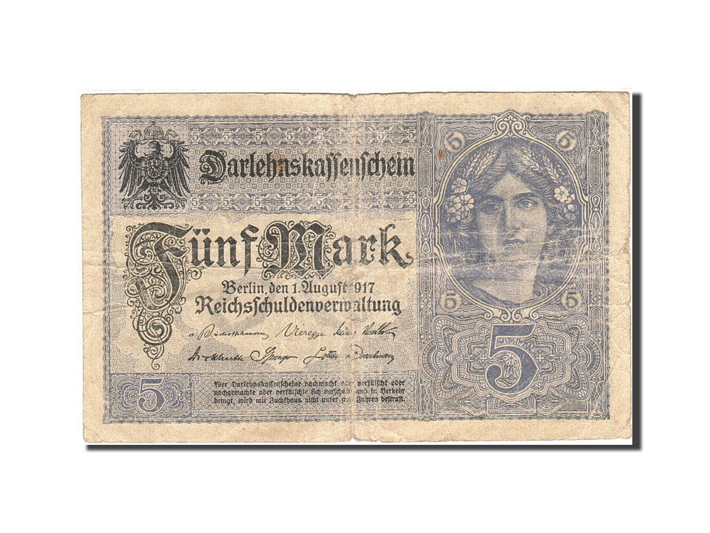 Geldschein, Deutschland, 5 Mark, 1917-1918, 1917-08-01, KM:56a, SGE