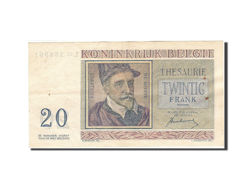Banknote, Belgium, 20 Francs, 1948-1950, 1950-07-01, KM:132a, AU(50-53)