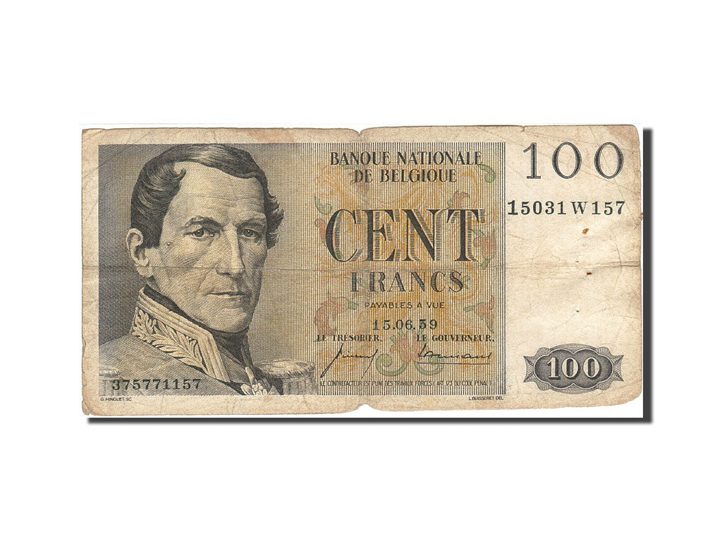 Banconote, Belgio, 100 Francs, 1950-1952, KM:129c, 1959-06-15, B+