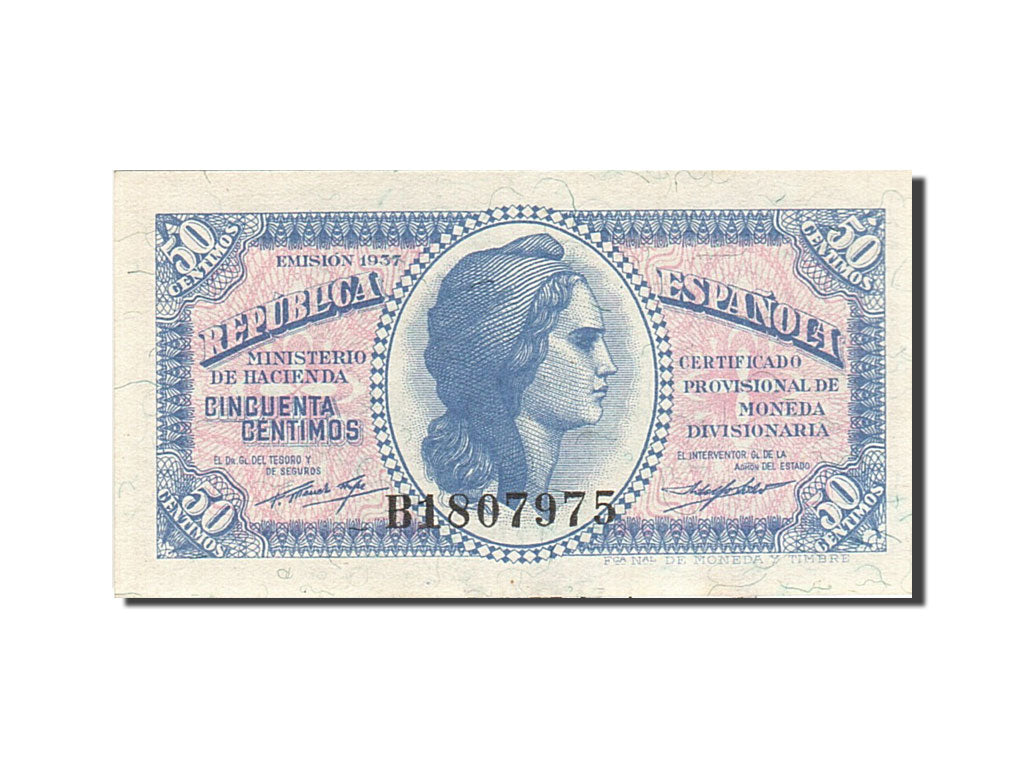 Banknot, Hiszpania, 50 Centimos, 1937-1938, 1937, KM:93, UNC(63)