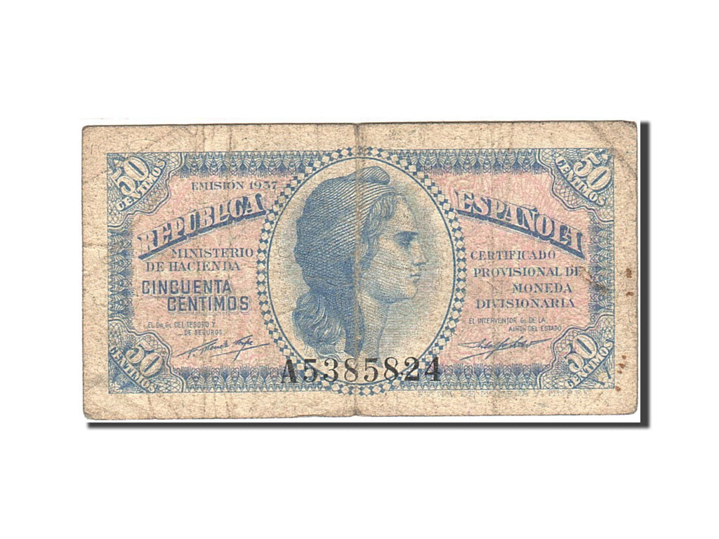 Banknot, Hiszpania, 50 Centimos, 1937-1938, 1937, KM:93, VF(20-25)