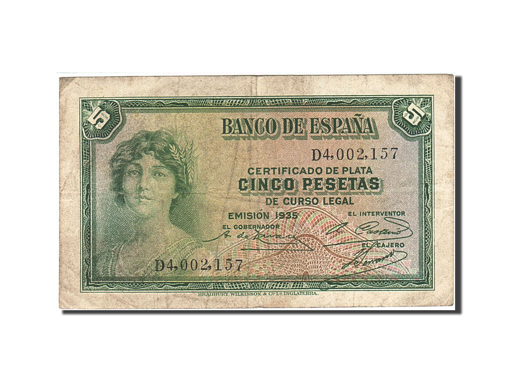 Biljet, Spanje, 5 Pesetas, 1935, 1935, KM:85a, TB+