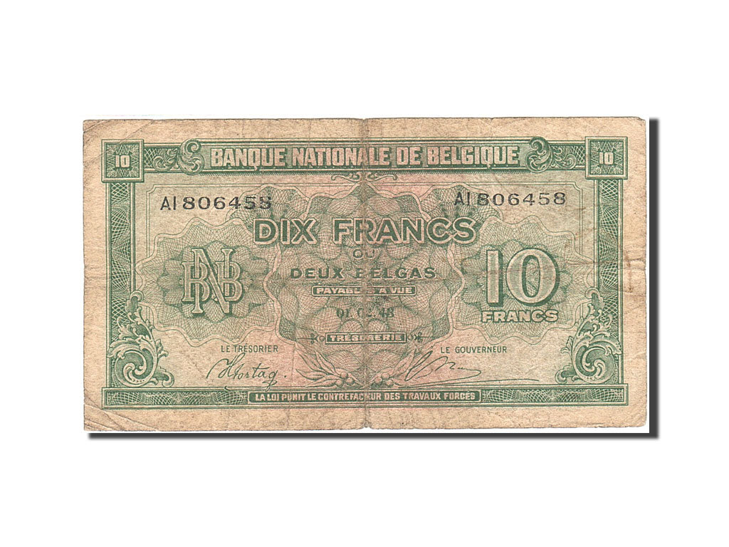 Banknote, Belgium, 10 Francs-2 Belgas, 1943-1945, 1943-02-01, KM:122, VG(8-10)