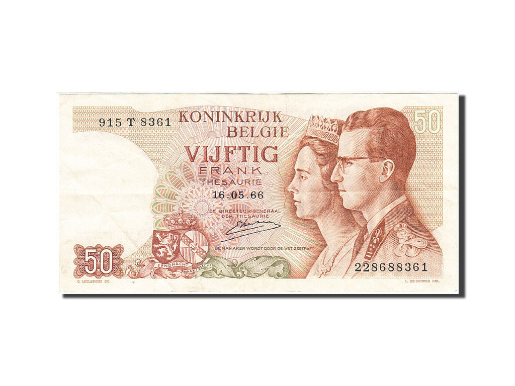 Biljet, België, 50 Francs, 1964-1966, 1966-05-16, KM:139, TTB