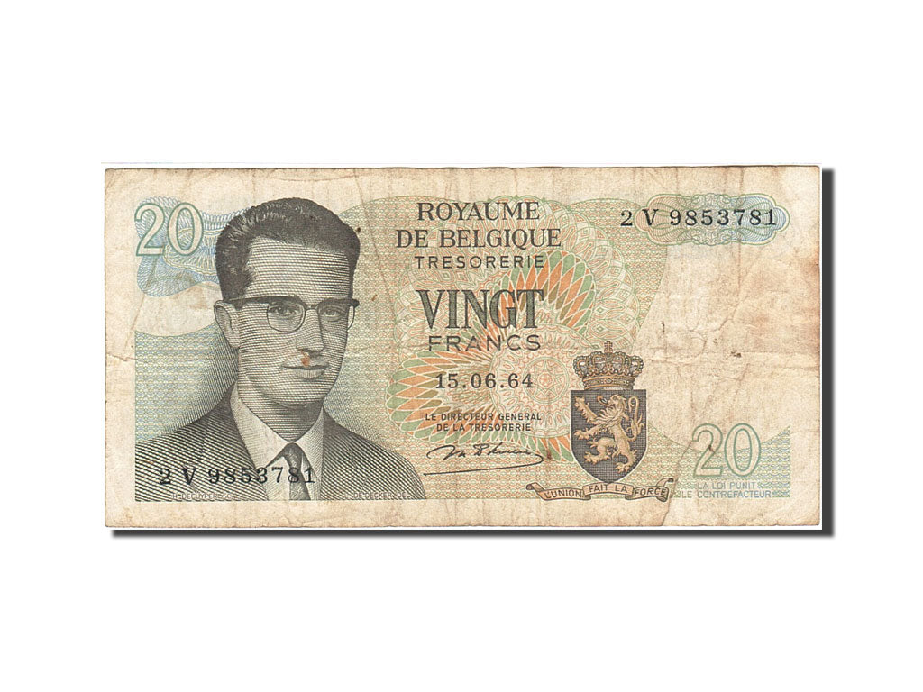 Banknote, Belgium, 20 Francs, 1964-1966, 1964-06-15, KM:138, VG(8-10)