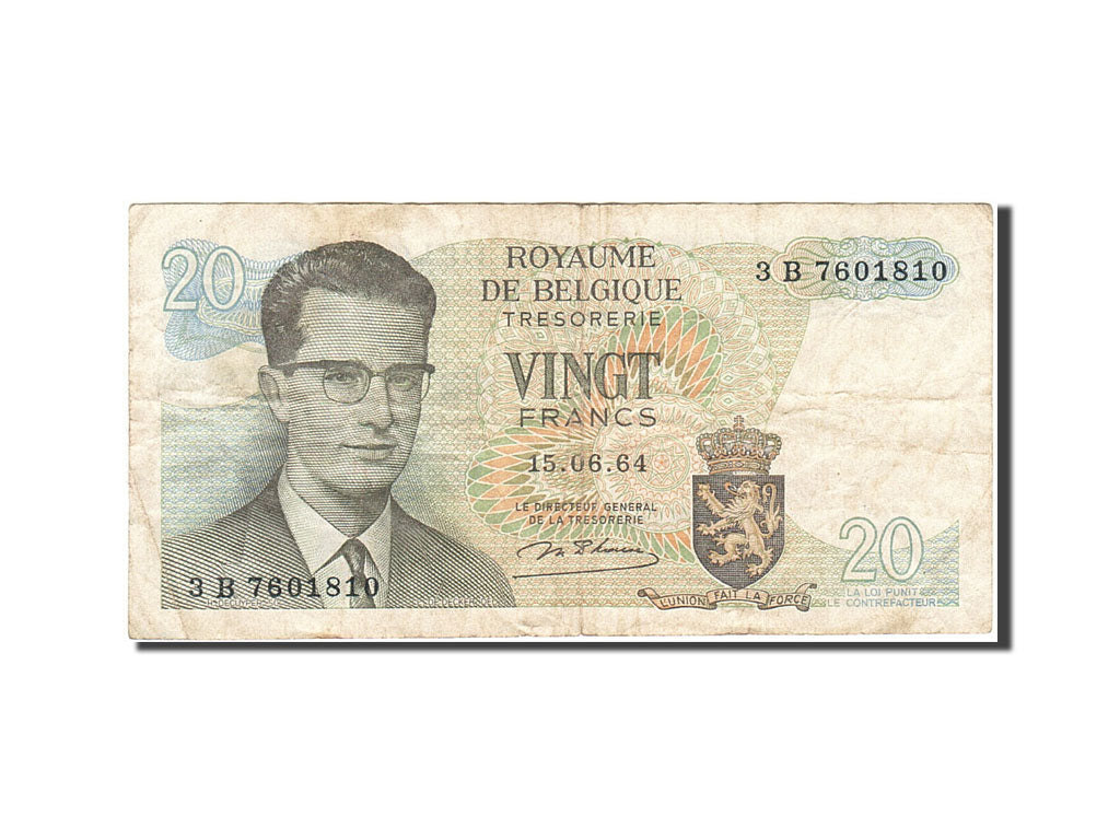 Banknote, Belgium, 20 Francs, 1964-1966, 1964-06-15, KM:138, VF(20-25)