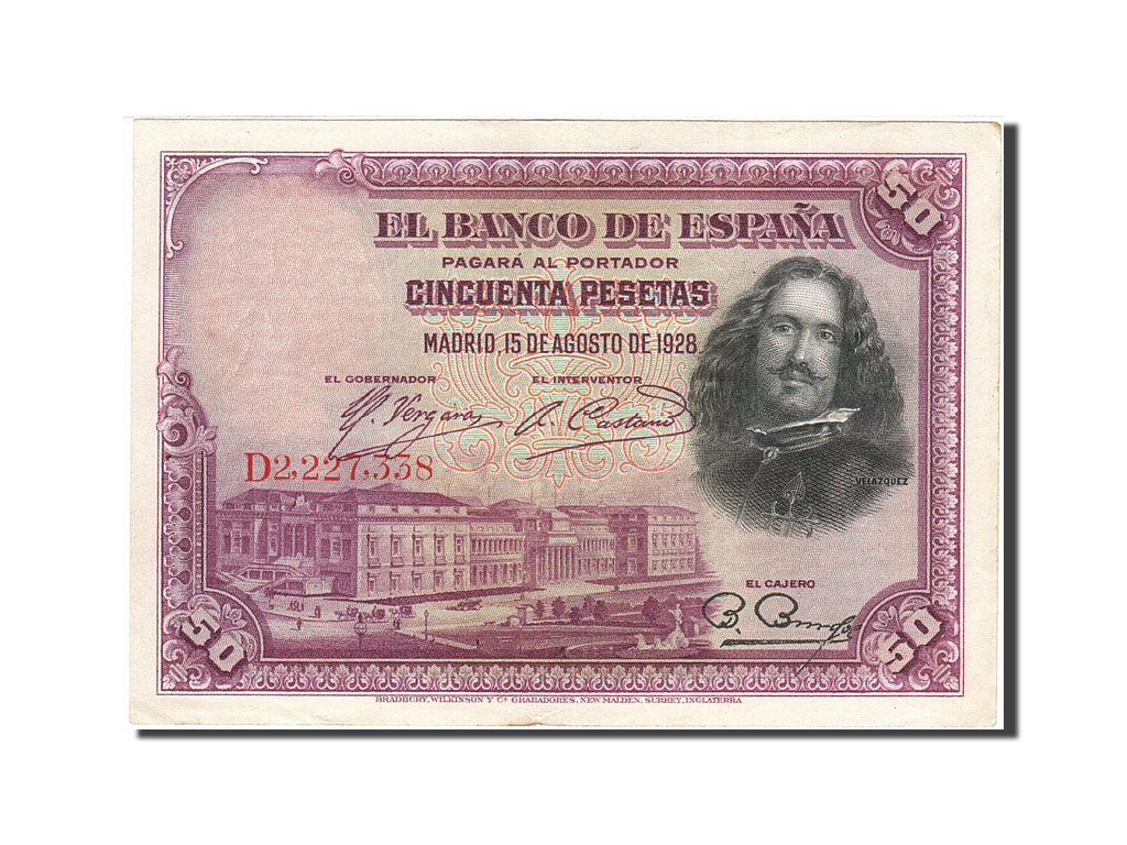 Banknot, Hiszpania, 50 Pesetas, 1928, 1928-08-15, KM:75b, AU(55-58)