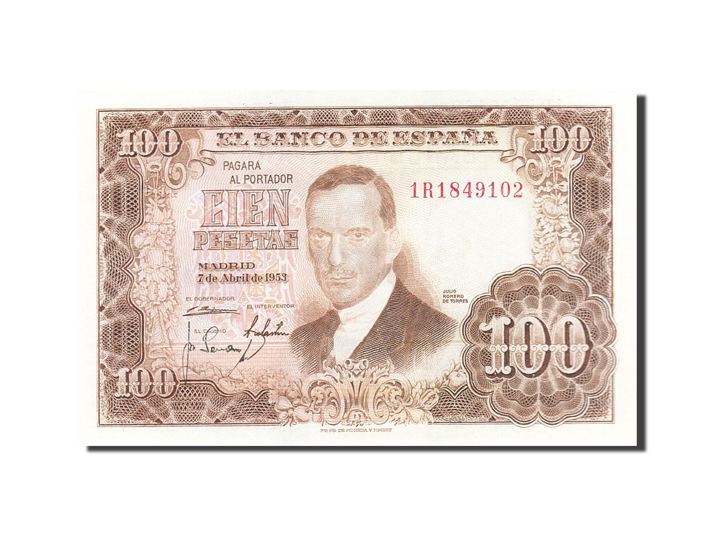 Banknote, Spain, 100 Pesetas, 1953, 1953-04-07, KM:145a, UNC(63)