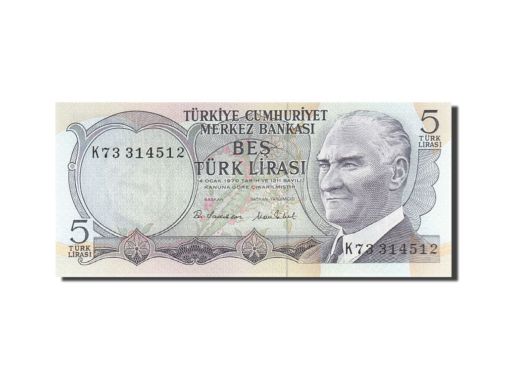 Banknote, Turkey, 5 Lira, 1971-1982, 1976, KM:185, UNC(65-70)