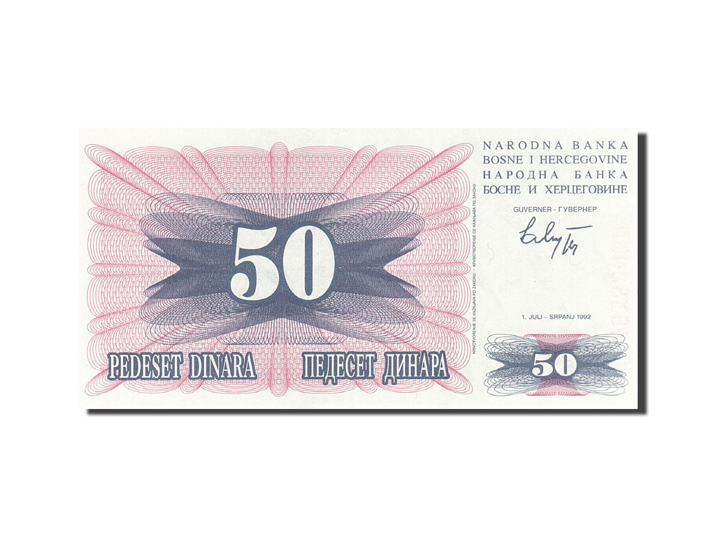 Banknot, Bośnia-Hercegowina, 50 Dinara, 1992-1993, 1992-07-01, KM:12a