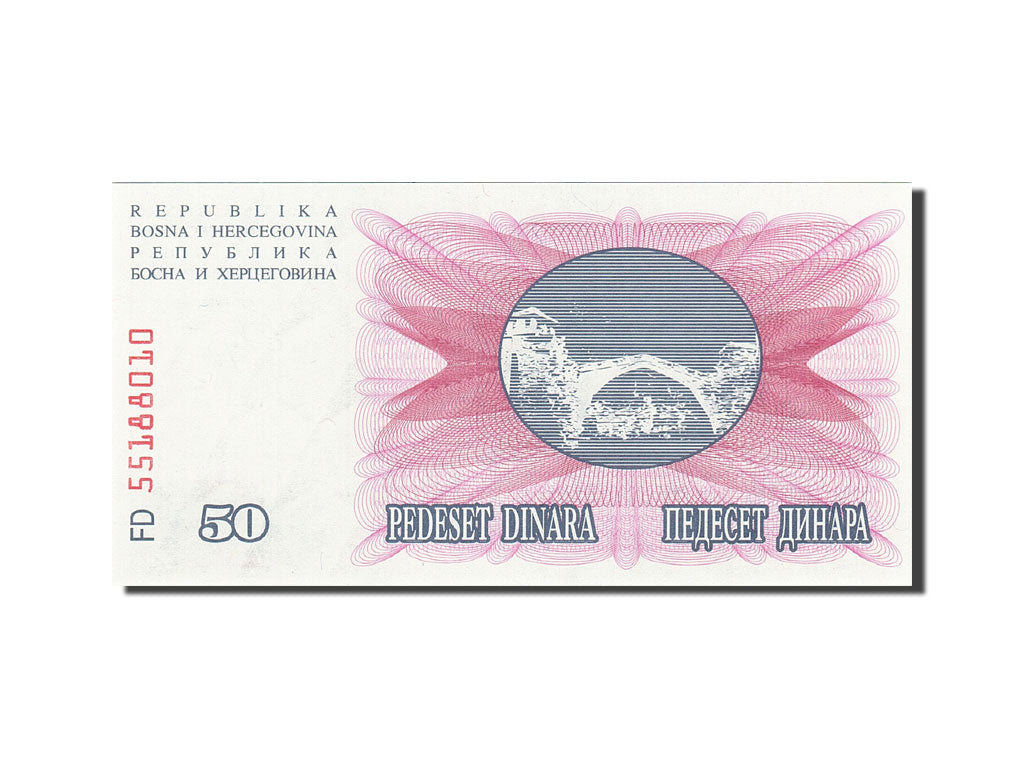 Banknot, Bośnia-Hercegowina, 50 Dinara, 1992-1993, 1992-07-01, KM:12a