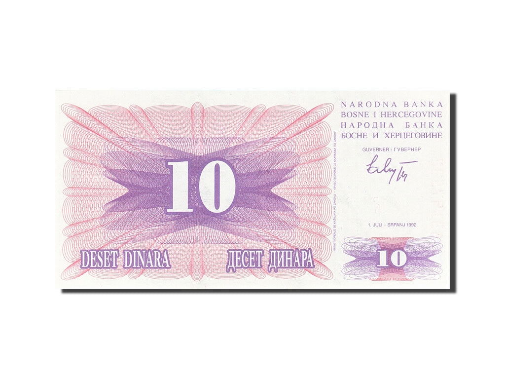 Banknot, Bośnia-Hercegowina, 10 Dinara, 1992-1993, 1992-07-01, KM:10a