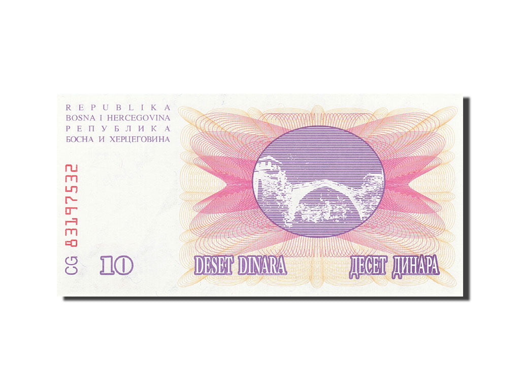 Banknot, Bośnia-Hercegowina, 10 Dinara, 1992-1993, 1992-07-01, KM:10a