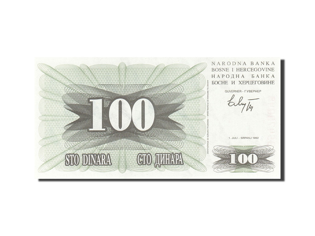 Banknot, Bośnia-Hercegowina, 100 Dinara, 1992-1993, 1992-07-01, KM:13a