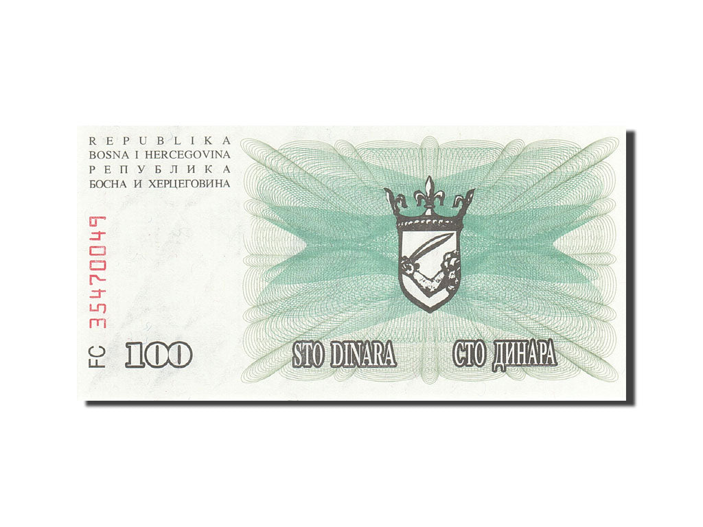Banknot, Bośnia-Hercegowina, 100 Dinara, 1992-1993, 1992-07-01, KM:13a