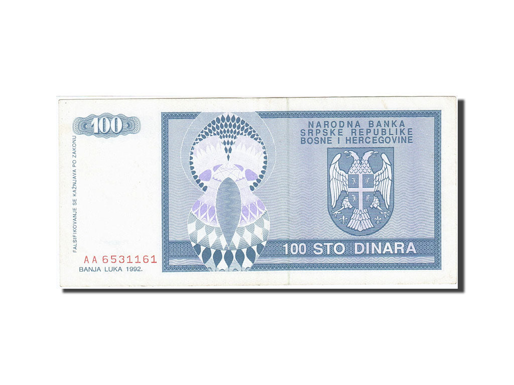 Banconote, Bosnia - Erzegovina, 100 Dinara, 1992-1993, KM:135a, 1992, BB