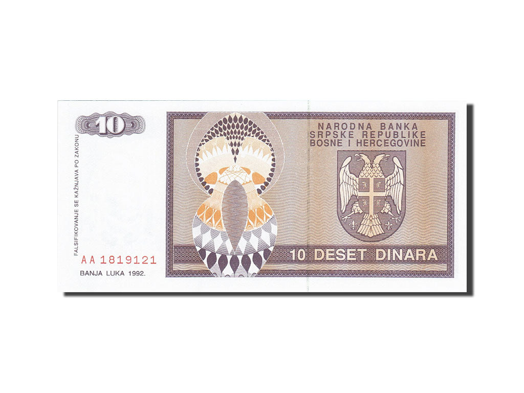 Banknote, Bosnia - Herzegovina, 10 Dinara, 1992-1993, 1992, KM:133a, UNC(65-70)