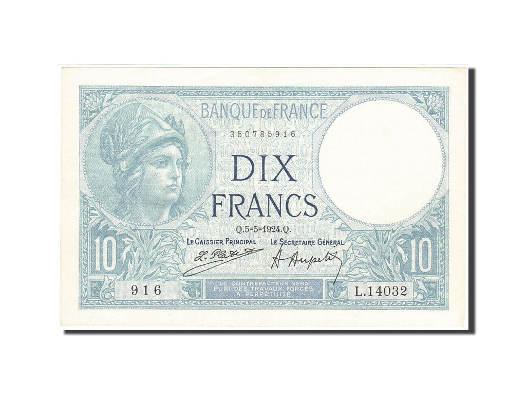 Banknot, Francja, 10 Francs, 1915, 1924-05-05, AU(55-58), Fayette:6.8, KM:73c