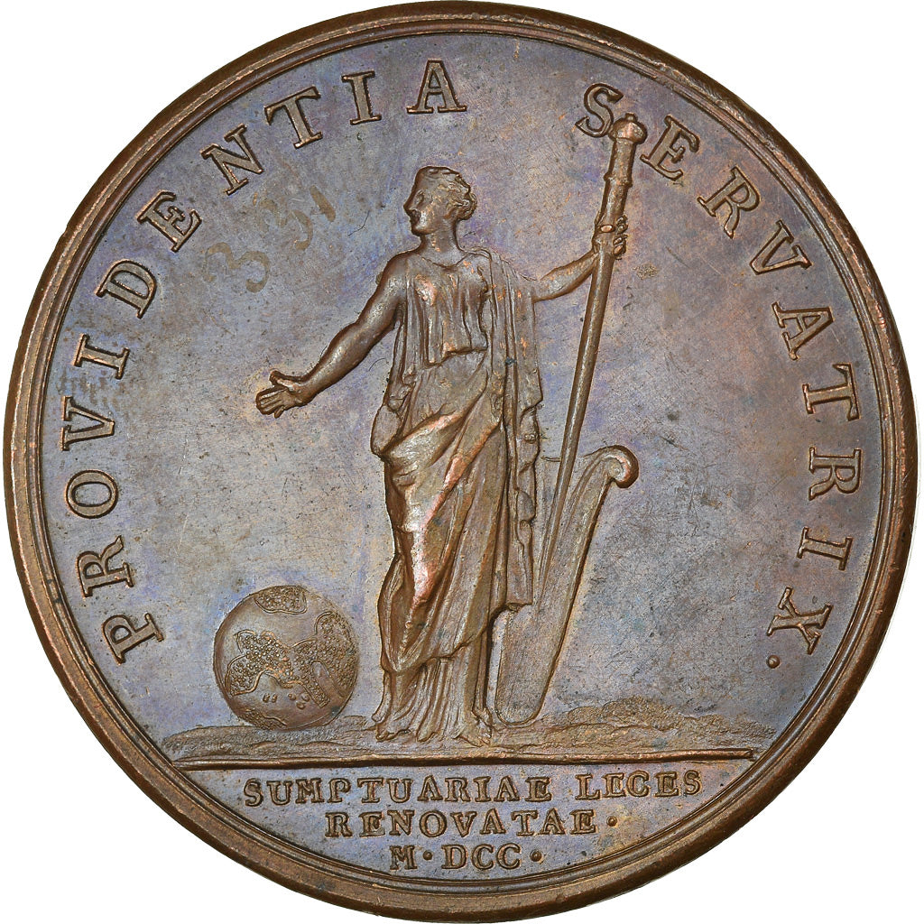 França, medalha, Louis XIV, Edit contre le Luxe, 1700, Cobre, Mauger