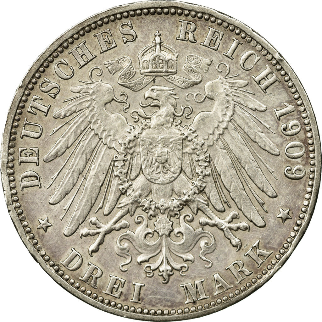 Moneta, Stati tedeschi, WURTTEMBERG, Wilhelm II, 3 Mark, 1909, Freudenstadt