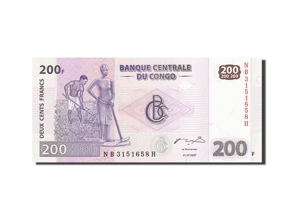 Geldschein, Congo Democratic Republic, 200 Francs, 2007, 2007-07-31, KM:99a, UNZ