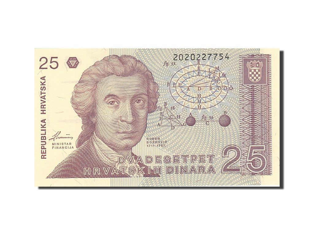 Banknote, Croatia, 25 Dinara, 1991-1993, 1991-10-08, KM:19a, UNC(65-70)