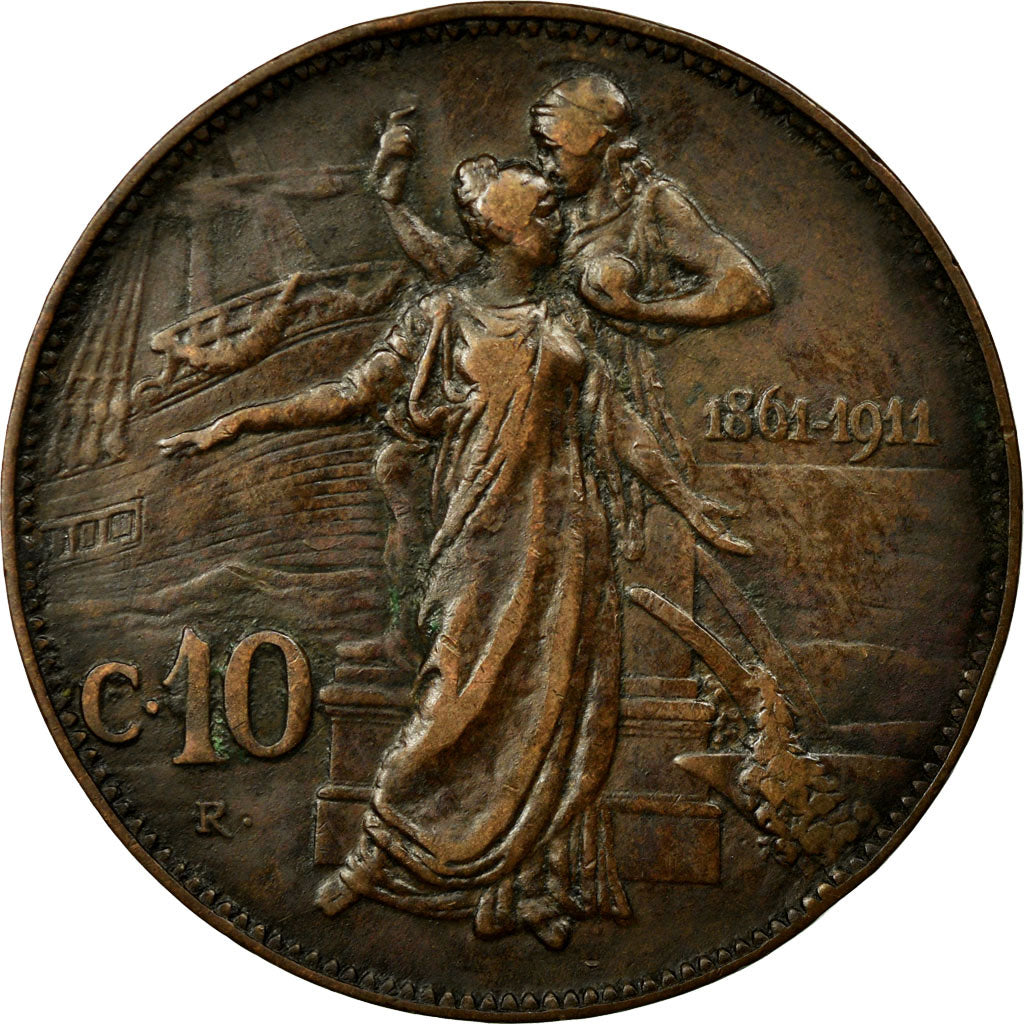 Moneta, Italia, Vittorio Emanuele III, 10 Centesimi, 1911, Rome, MB+, Bronzo