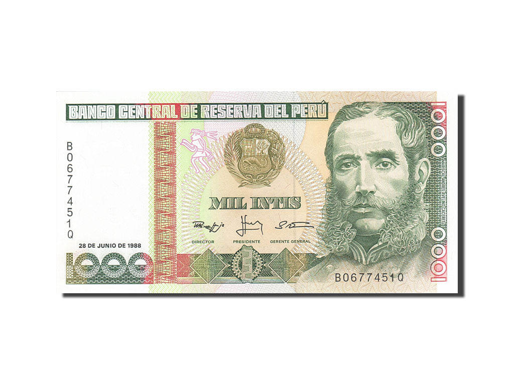 Biljet, Peru, 1000 Intis, 1986-1988, 1988-06-28, KM:136b, SPL+