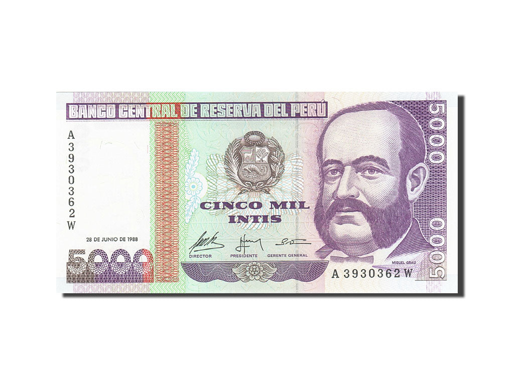 Geldschein, Peru, 5000 Intis, 1985-1991, 1988-06-28, KM:137, UNZ