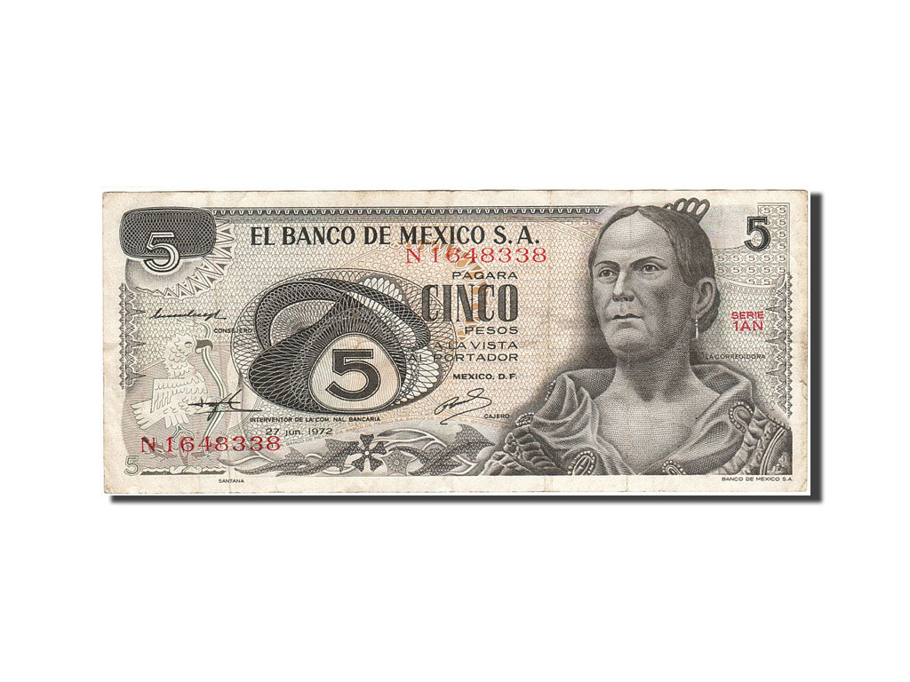 Banknote, Mexico, 5 Pesos, 1969-1974, 1972-06-27, KM:62c, VF(20-25)