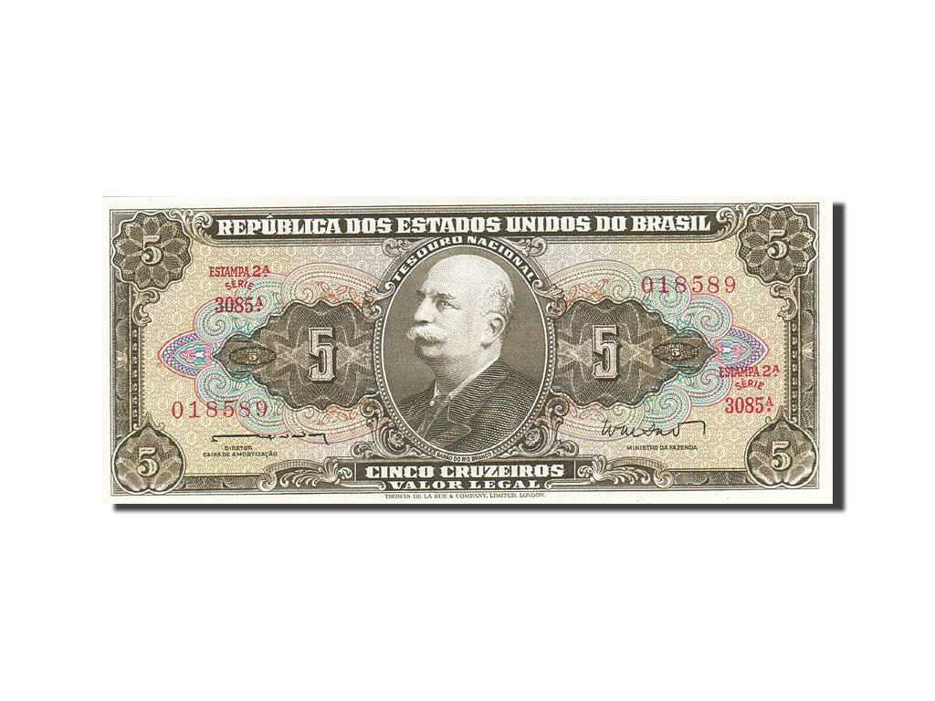 Banknote, Brazil, 5 Cruzeiros, 1962-1963, 1962, KM:176a, UNC(63)