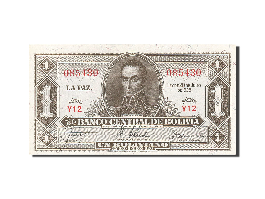 Banknote, Bolivia, 1 Boliviano, 1928, 1928, KM:119a, UNC(63)